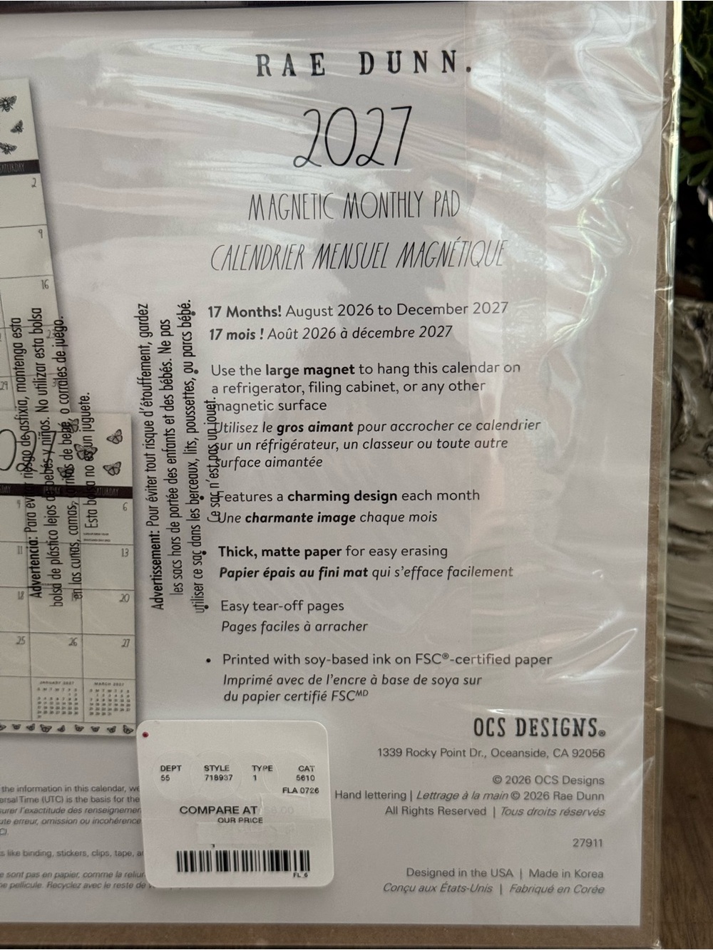📆 Brand NEW w/Tags Rae Dunn 17 Month Magnetic Monthly Pad Aug 2026-December 2027 - Picture 4 of 6